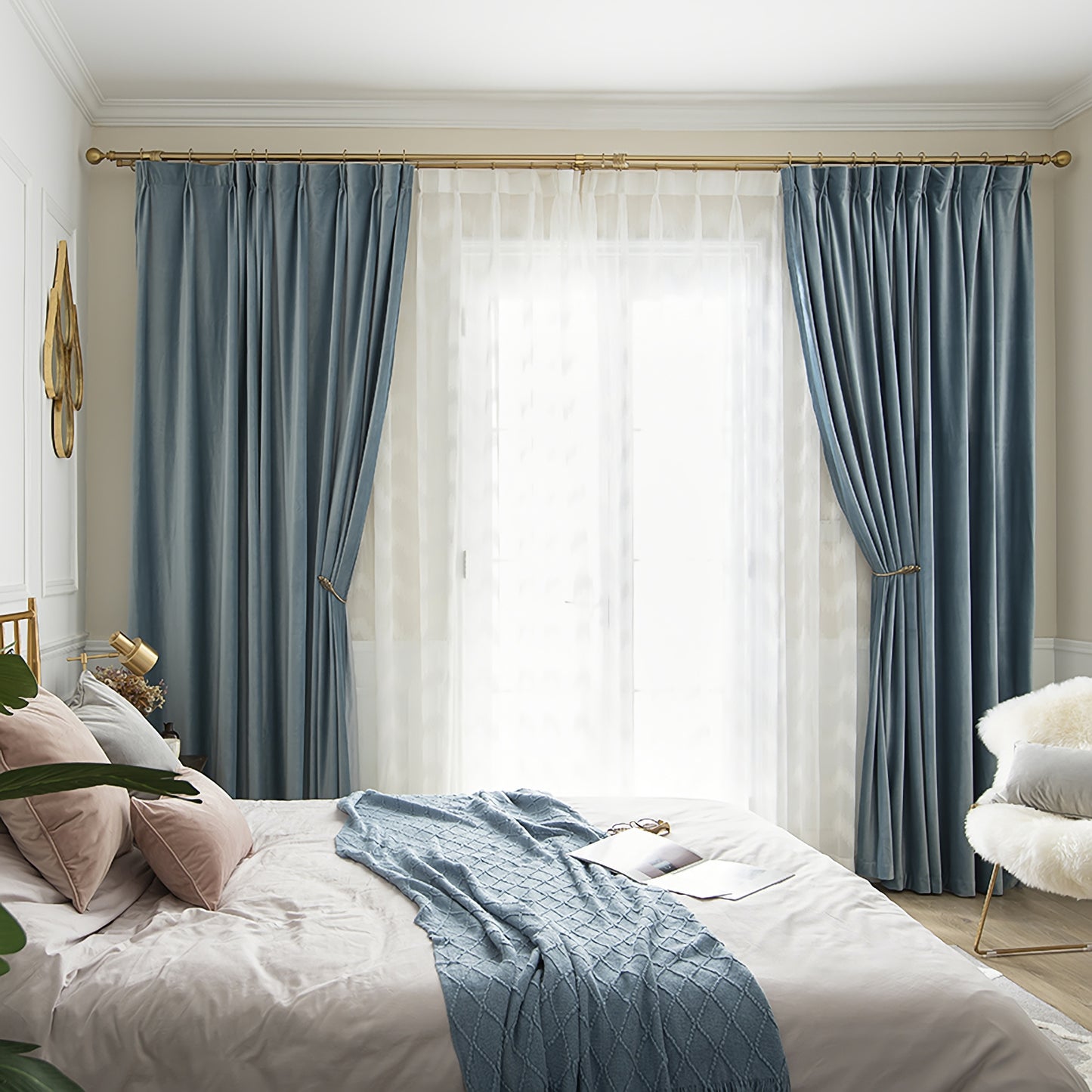 Pair of Powder /Sky Blue Velvet Curtains Fabric, Custom drapes, Custom curtains, window curtain panels, Heavy Weight, Any Size Curtain