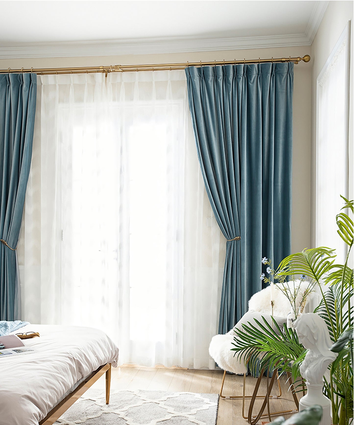 Pair of Powder /Sky Blue Velvet Curtains Fabric, Custom drapes, Custom curtains, window curtain panels, Heavy Weight, Any Size Curtain