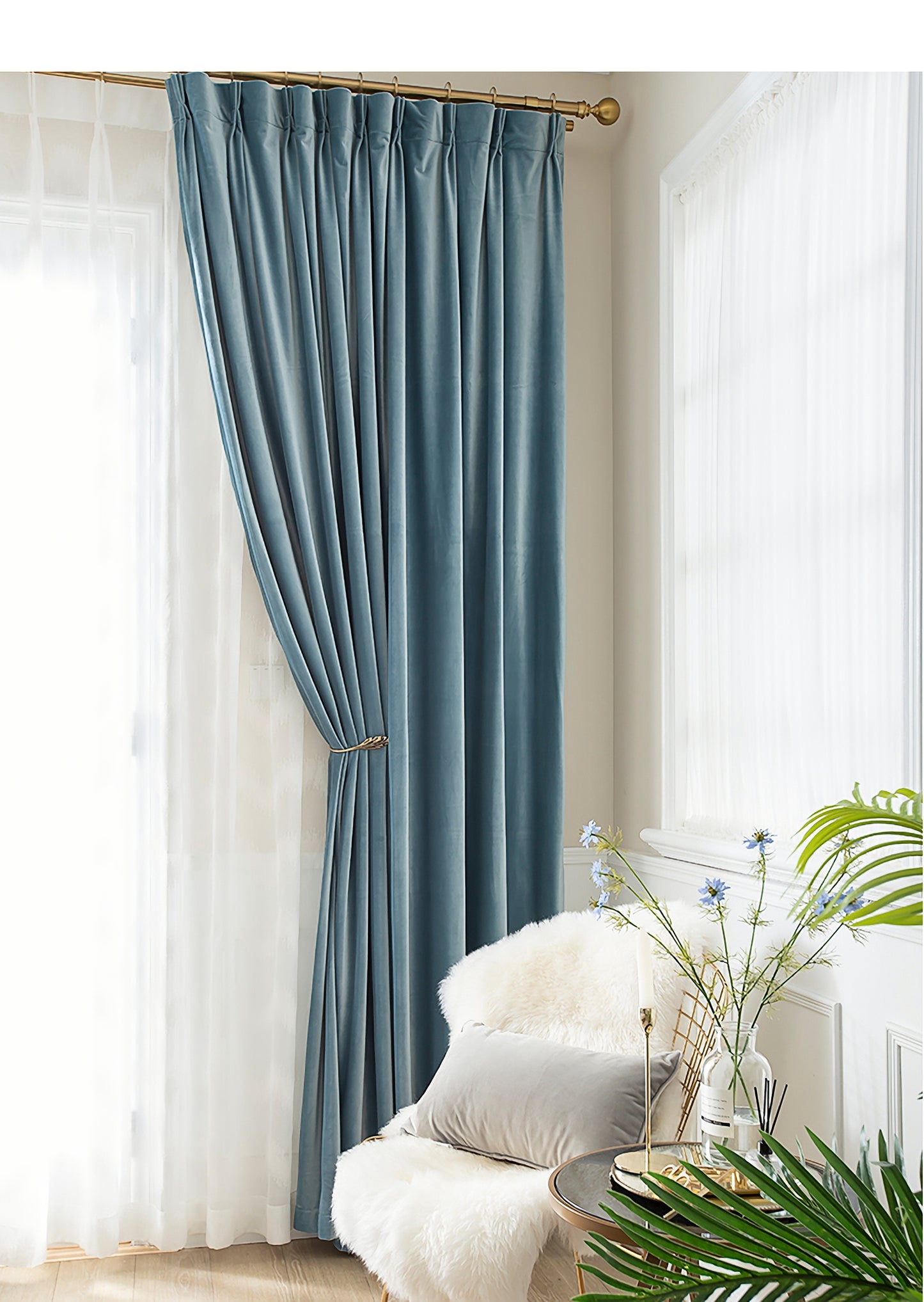 Pair of Powder /Sky Blue Velvet Curtains Fabric, Custom drapes, Custom curtains, window curtain panels, Heavy Weight, Any Size Curtain